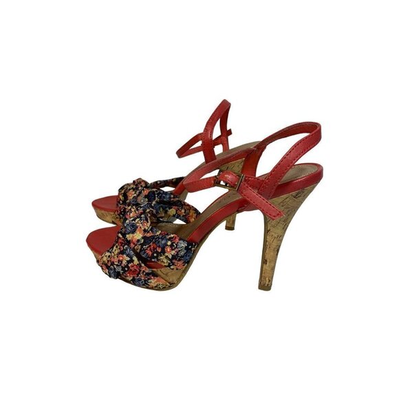 Rampage Platform Stiletto Heels Sandals Floral Fabric with Cork Heels Size 8 1/2 - Picture 3 of 10